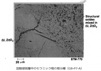 図13(c) 溶融凝固層中のセラミックデブリ粒子の断面金相（相境界部分） [2]