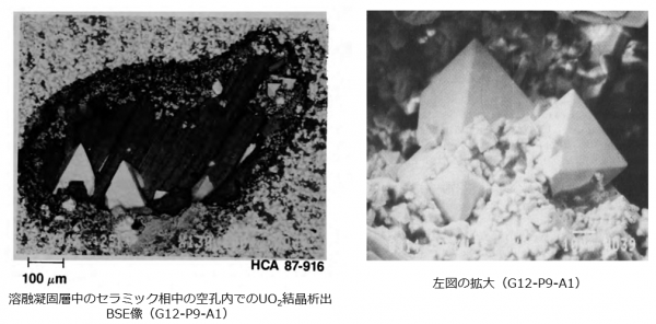 図18 溶融凝固層中のセラミックデブリ粒子空孔中でのUO2結晶の析出 [2]